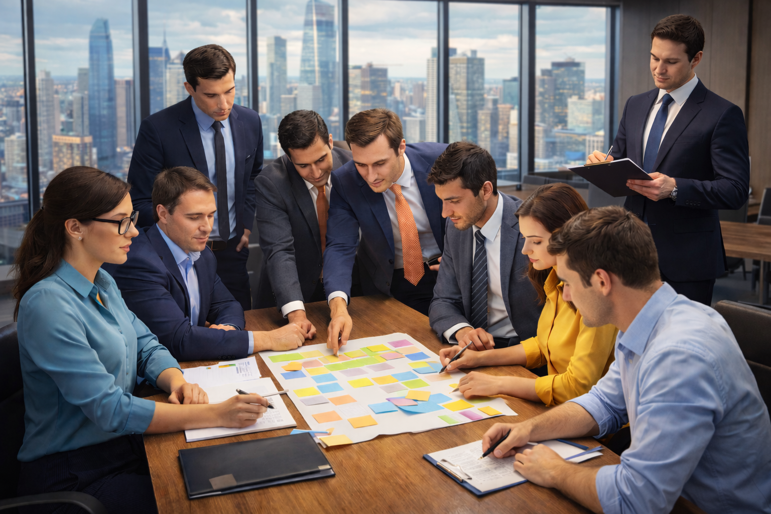 9 people engaged in a practical leadership task