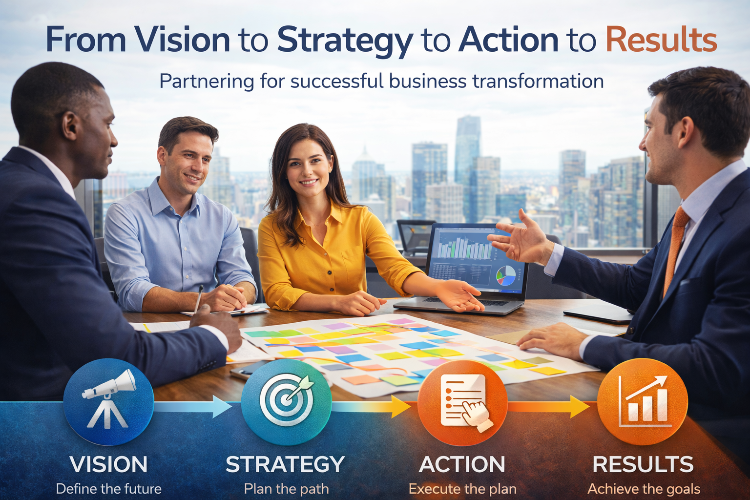 A grapgic displaying the journey from Vision to Results